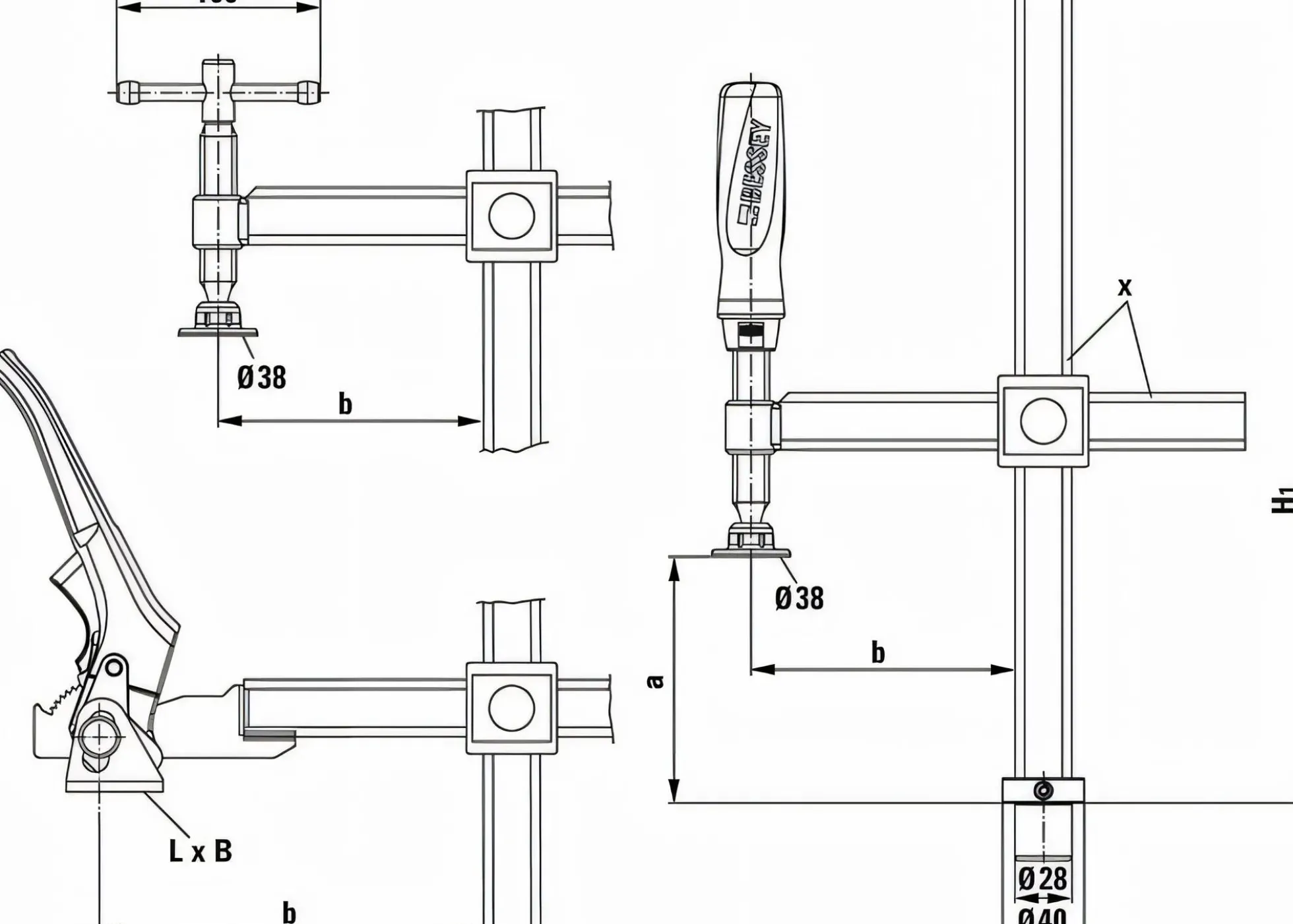 BESSEY Set Spannelement variabel mit 2K-Griff + Adapter 20 mm