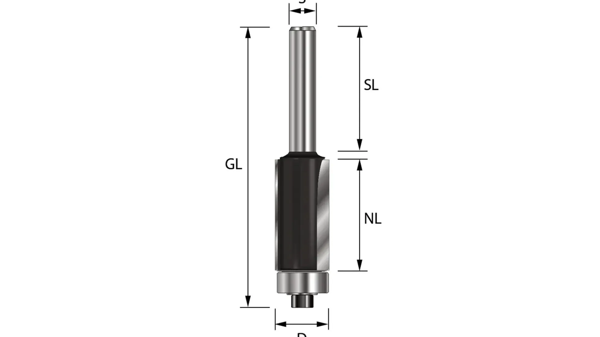 Bündigfräser mit Kugellager stirnseitig D 14 mm