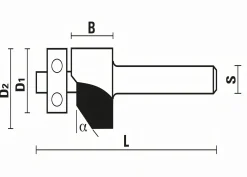 Fase-Bündigfräser mit Anlauflager E 0°/45°, D1 19 mm