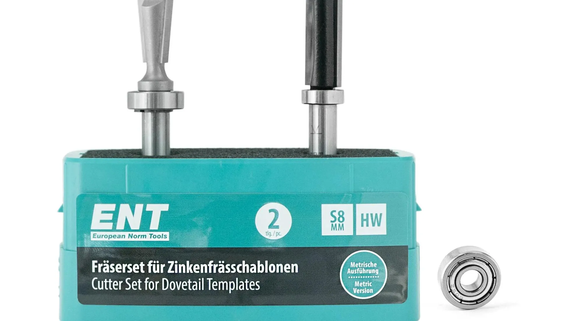 Fräser-Set, 2-tlg. für ENT Zinkenfrässchablone "metrische Ausführung"