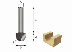 Hohlkehlfräser HM Z2 R: 4mm NL: 8mm