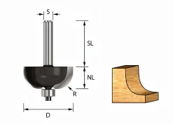 Hohlkehlfräser HM Z2 R: 2mm NL: 9,5mm