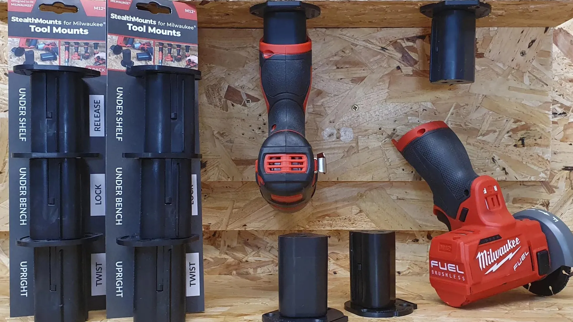 Schwarze StealthMounts für Milwaukee M12, 3 St.