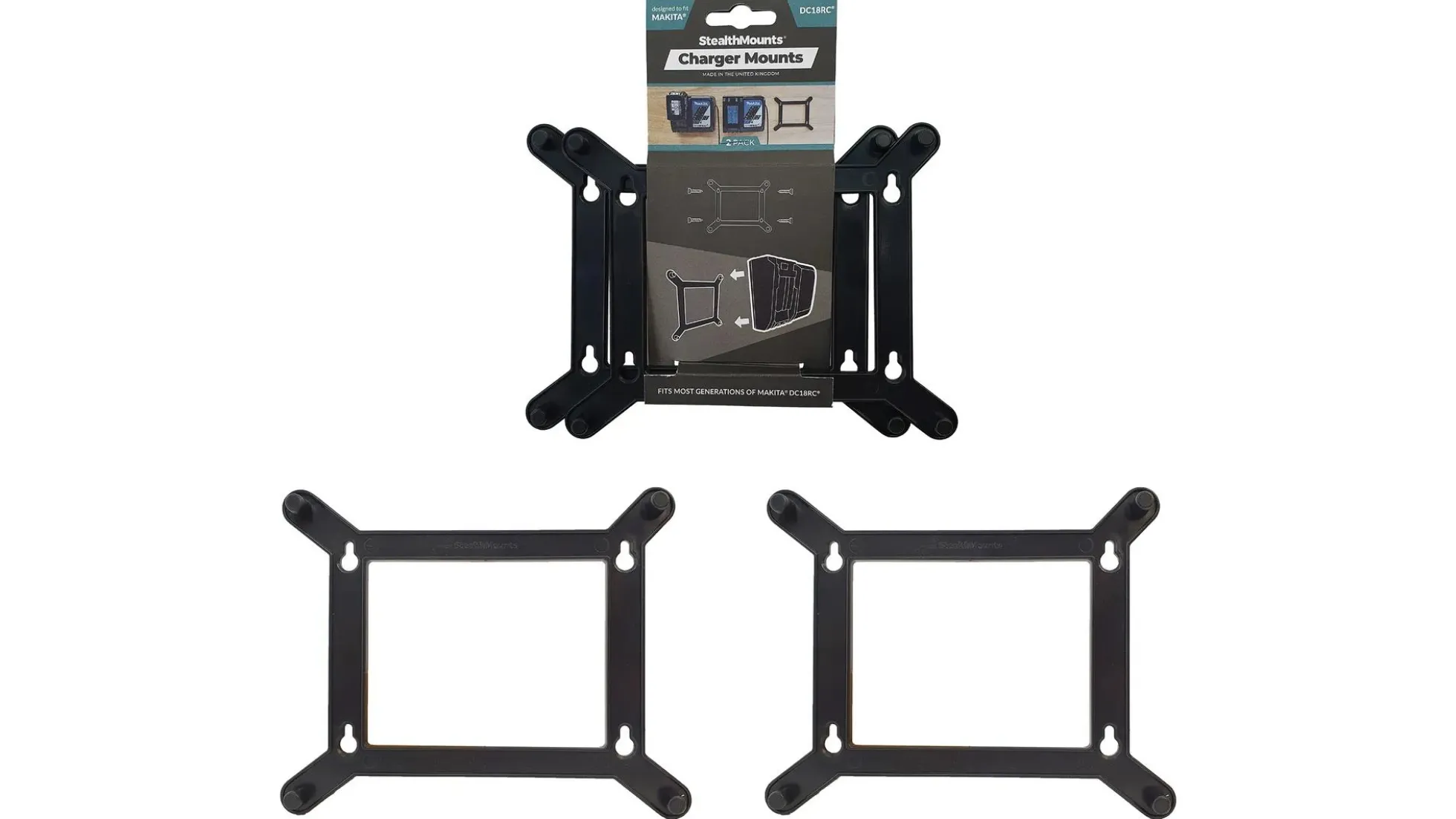 Schwarze StealthMounts Halterung für Makita Ladegerät, 2 St.