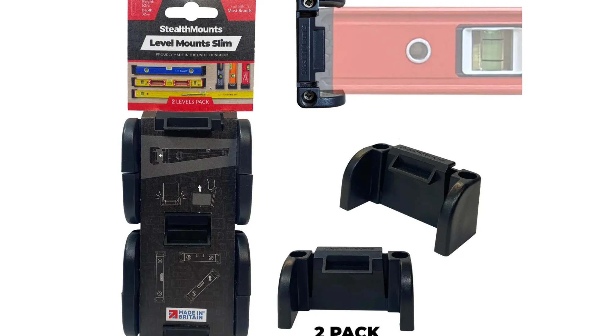 Schwarze StealthMounts Wasserwaagenhalterung Slim
