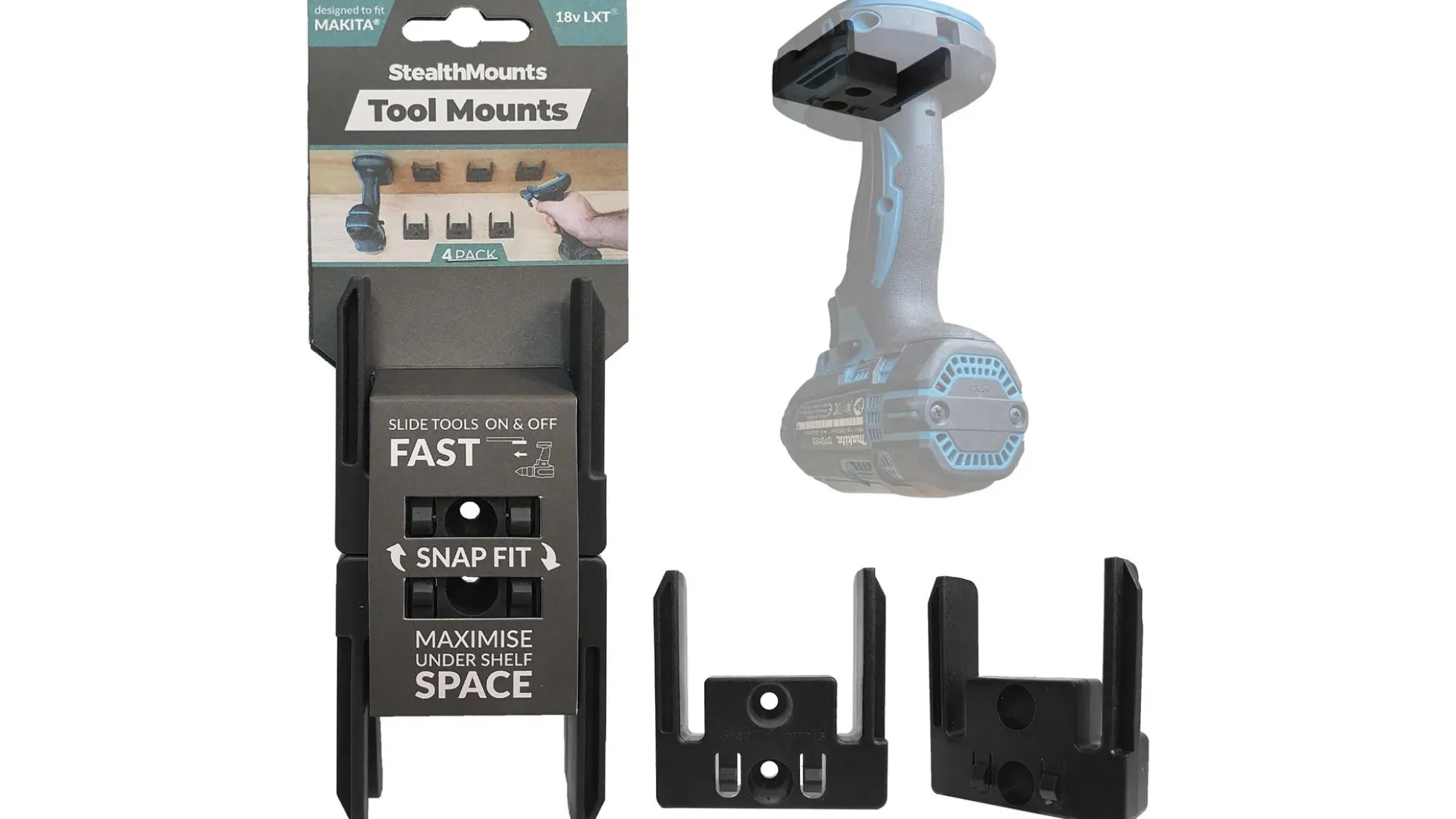 Schwarze StealthMounts Werkzeughalterungen für Festool 18V, 4 St.