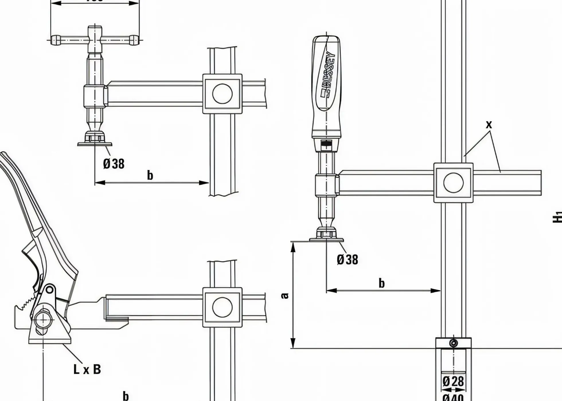 Set Spannelement variabel - Hebelgriff + Adapter 3/4"