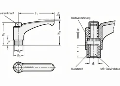 Verstellbarer Klemmhebel mit Gewindebuchse M6 - 4 Stück