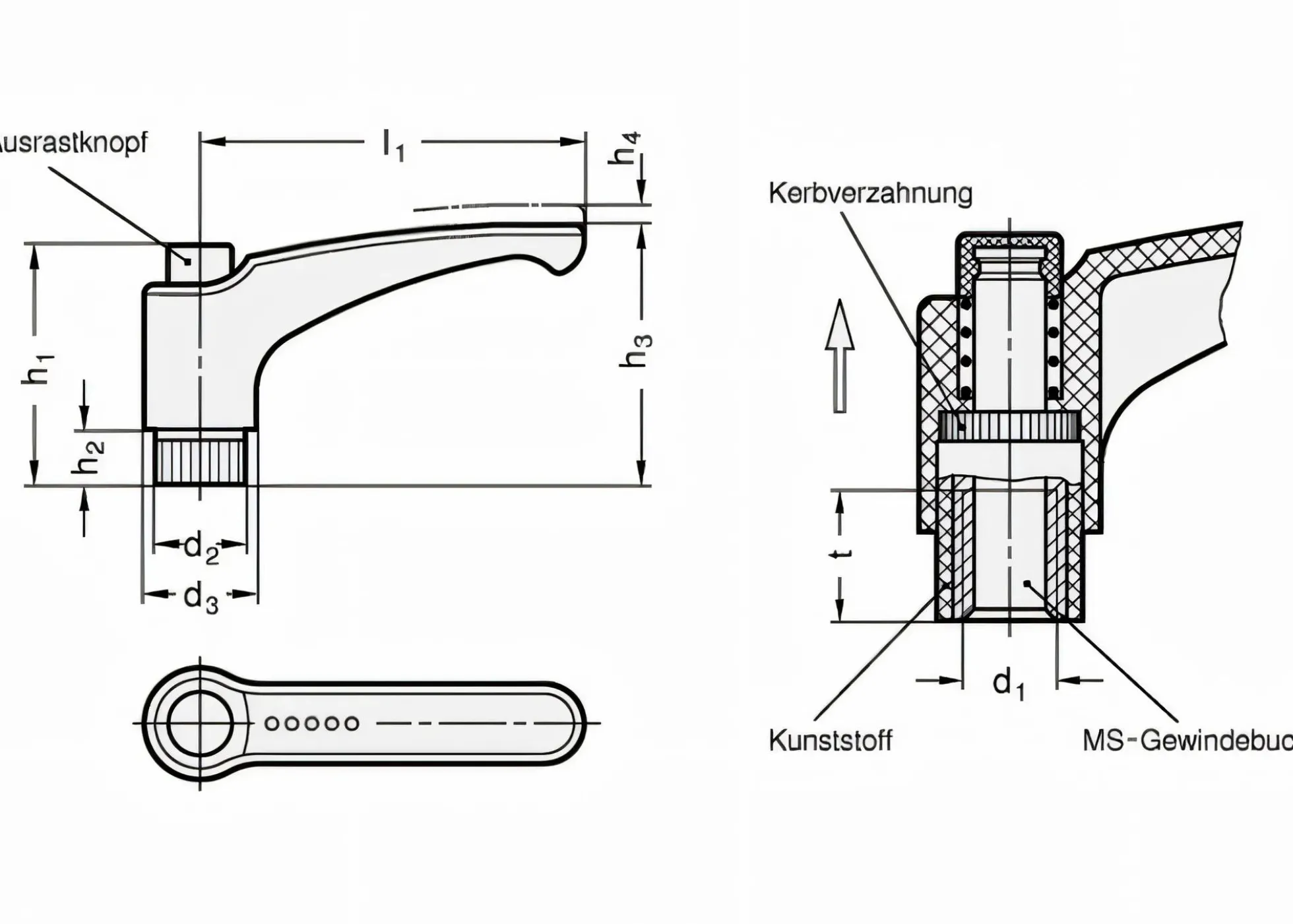 Verstellbarer Klemmhebel mit Gewindebuchse M12