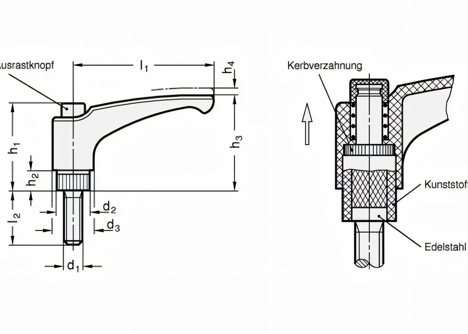 Verstellbarer Klemmhebel mit Gewinde M8