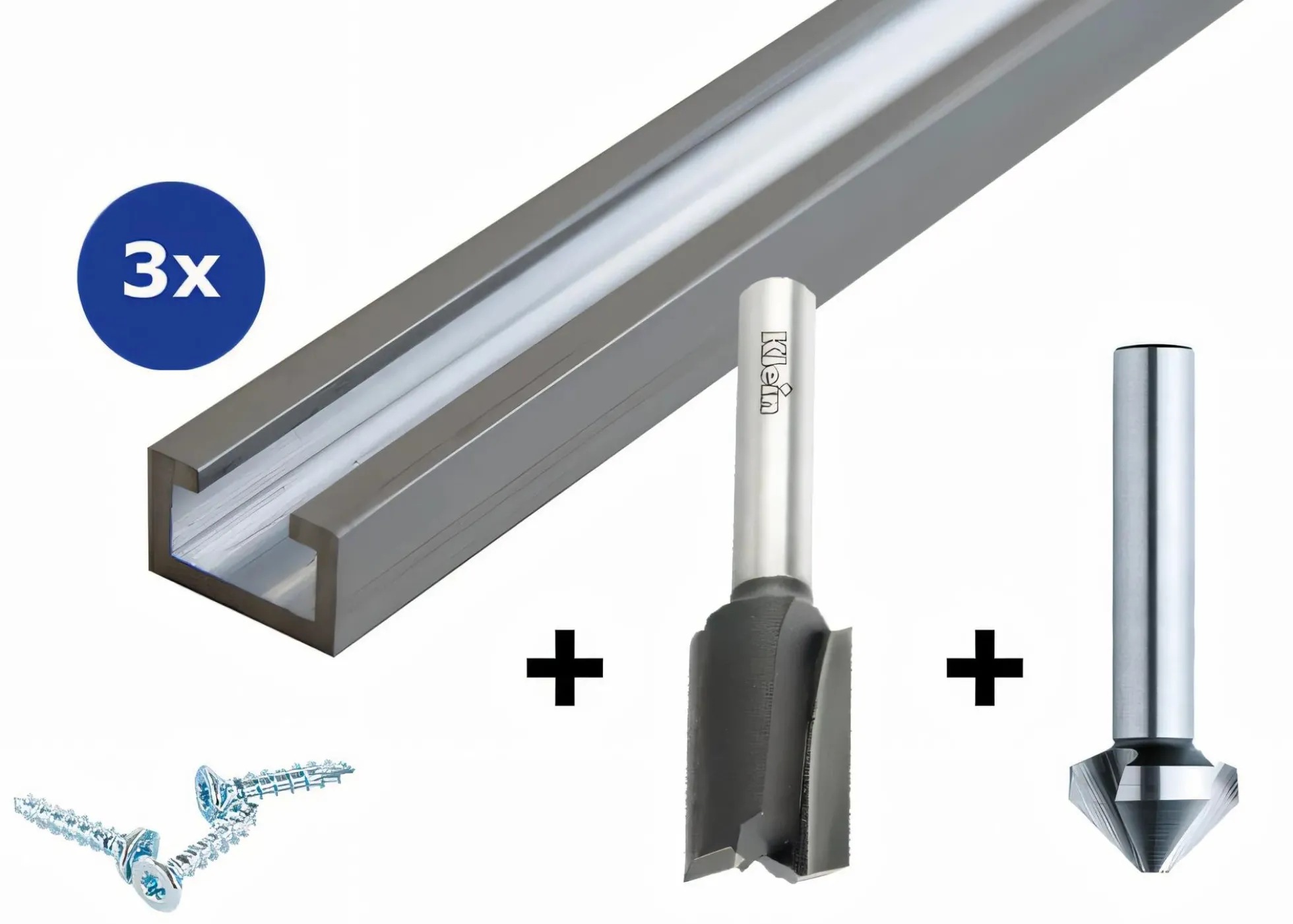 3x Profilschiene 1000 mm inkl. Nutfräser Ø17 & Senker
